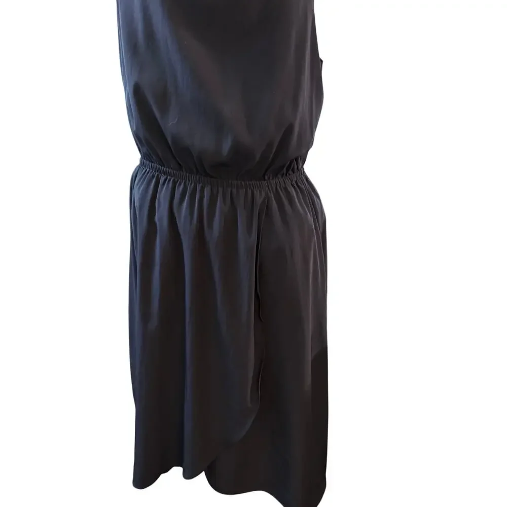 Athleta Martinique Navy Sleeveless Dress, Faux Wrap Tassel Tie Back, Large - Picture 5 of 7